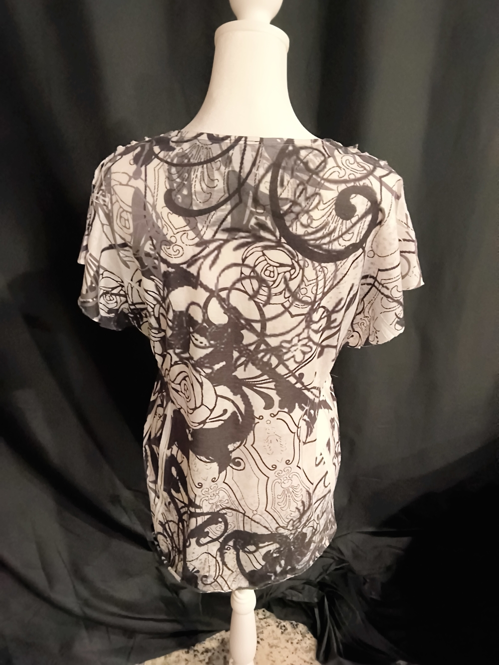 Style & Co. Short-Sleeve Abstract Floral Tee in Gray and White - Picture 4 of 6